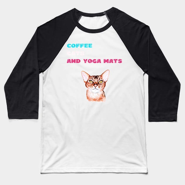 Coffee cats and yoga mats funny yoga and cat drawing Baseball T-Shirt by Red Yoga